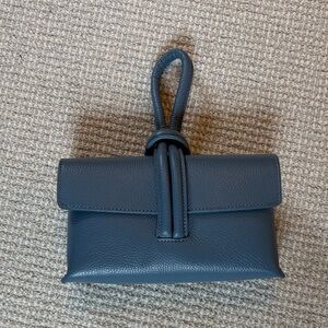Knot-Handle Pebbled Leather Wristlet Clutch in Slate Blue